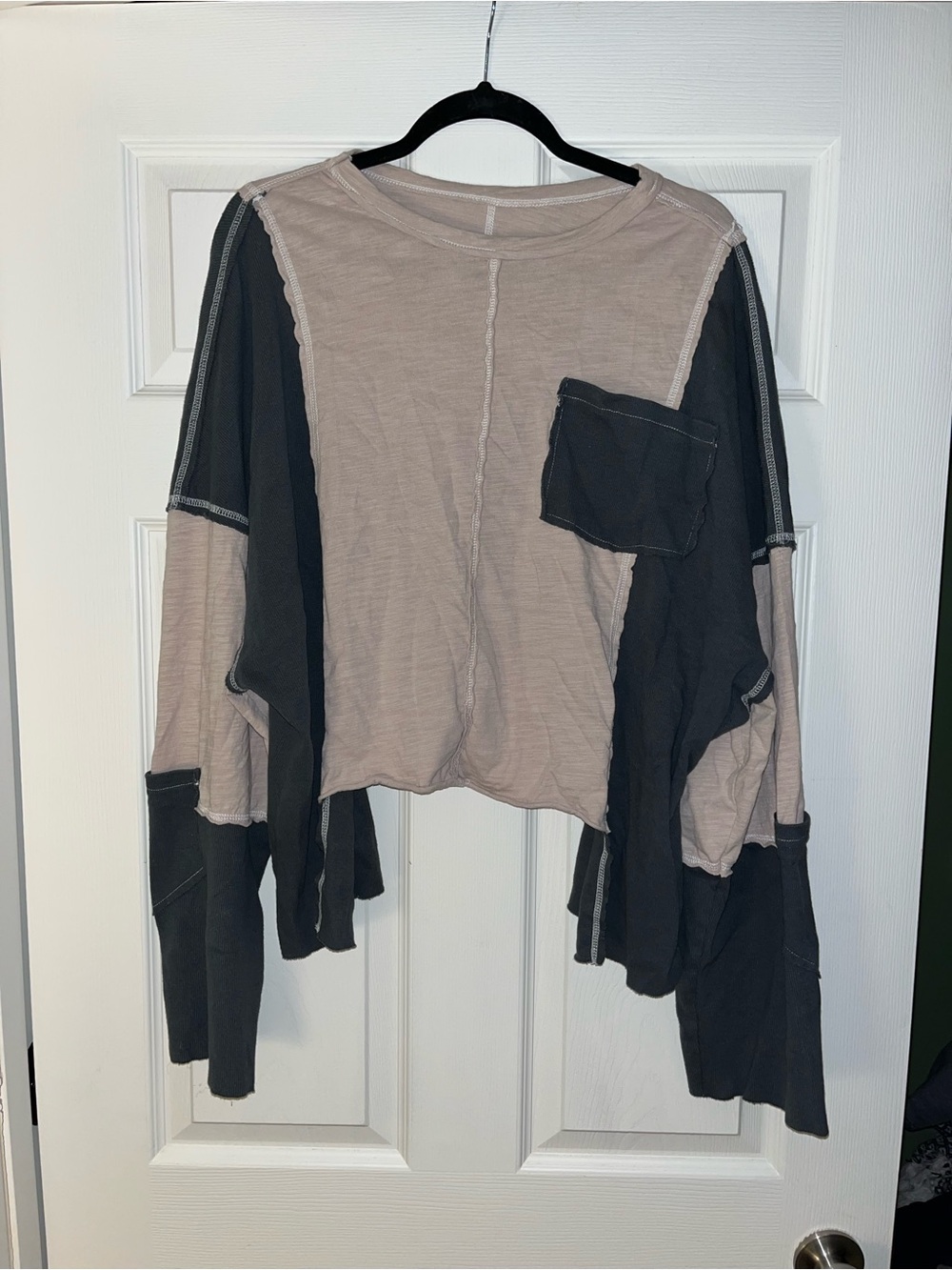 SHEIN Taupe & Charcoal Two-Tone Long Sleeve Top